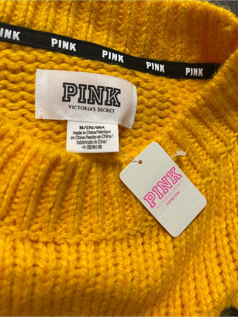 PINK Victoria's Secret Bright Yellow Chunky Knit Turtleneck Sweater